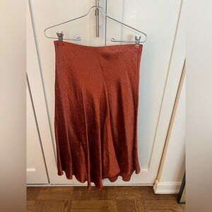 VINCE Copper / Rust Asymmetrical Midi Crinkle Skirt XS